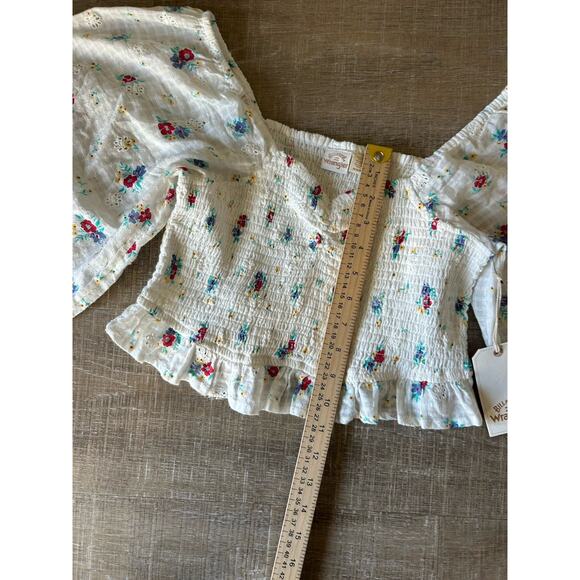 Billabong Wrangler Prairie Crop Top Womens M Floral Milkmaid Balloon Sleeve NWT - Picture 10 of 12